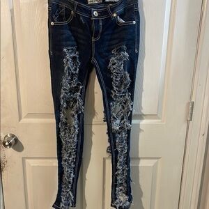 Paris Blues Dark Blue Distressed Skinny Jeans